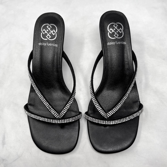 NEW Daisy Fuentes Rhinestone Embellished Minimalist Slide Mule Sandal Heels 7 - Picture 1 of 11